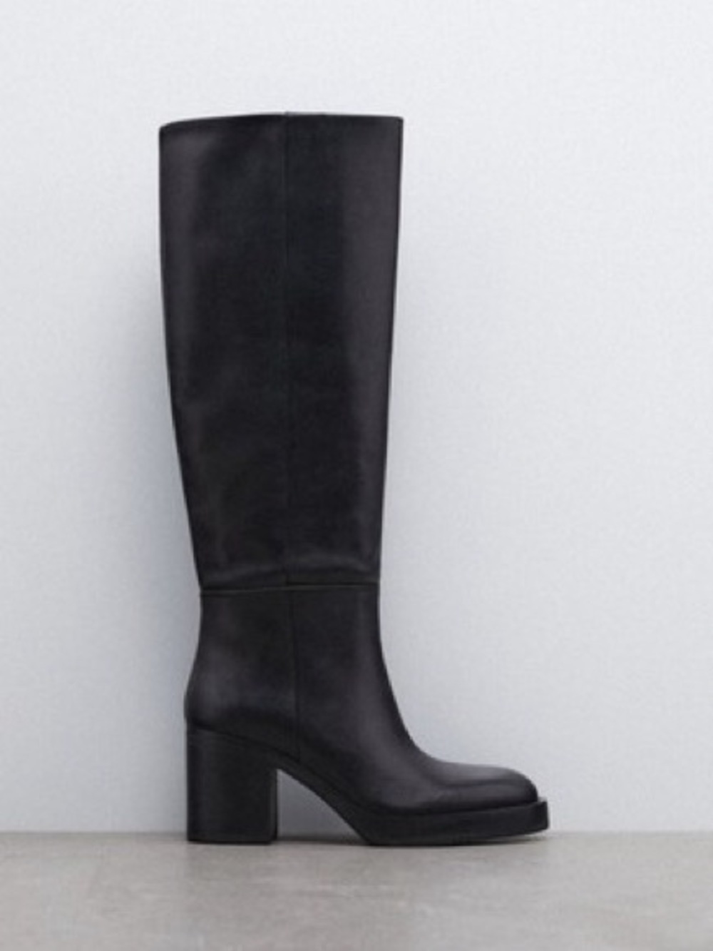 Zara Knee High Block Heel Leather Boot - Picture 2 of 12